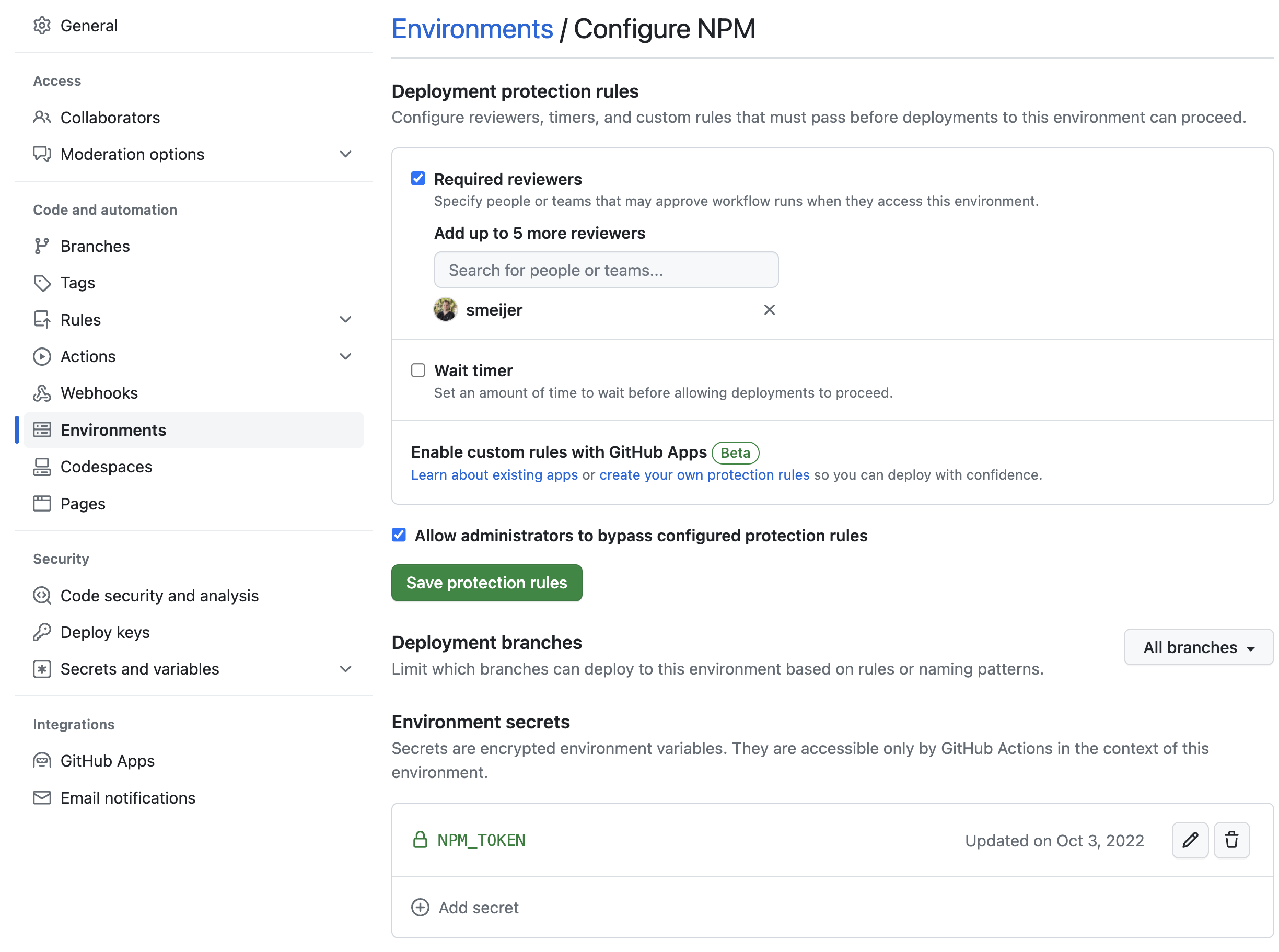 environments on github